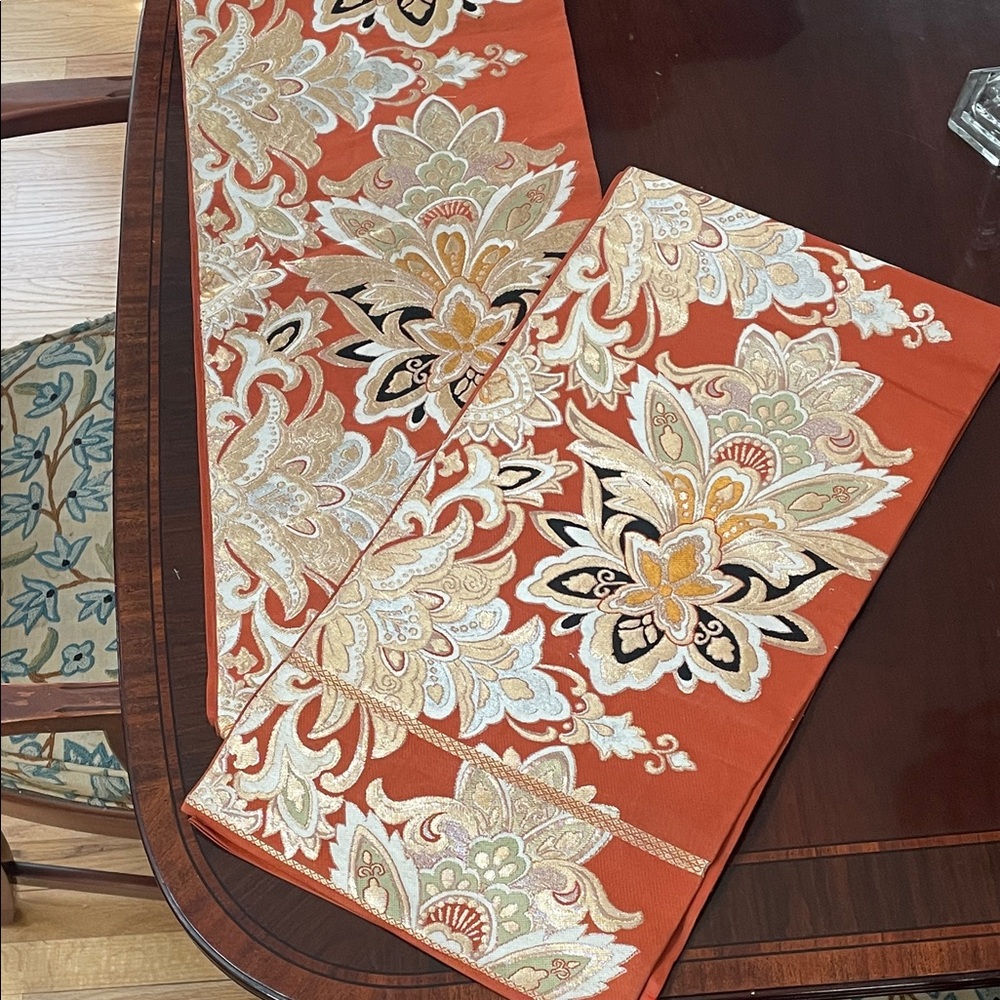 Elegant Floral Table Runner - Orange and Gold